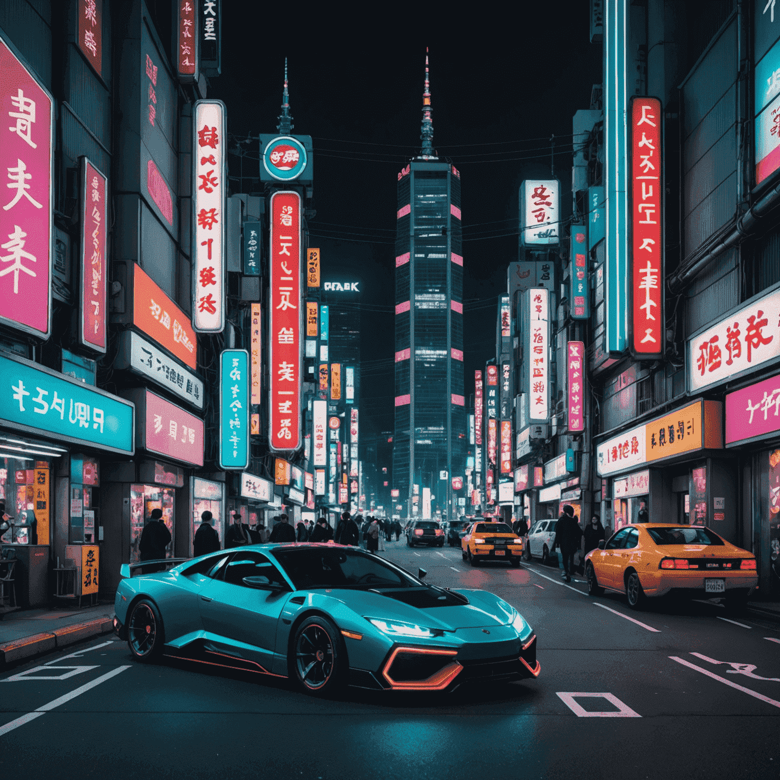 Cyberpunk-inspired Tokyo cityscape with neon signs and flying cars, highlighting Catslap Travel's Asian destinations